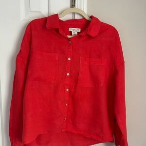 Rachel Zoe Red Linen Button-down Shirt